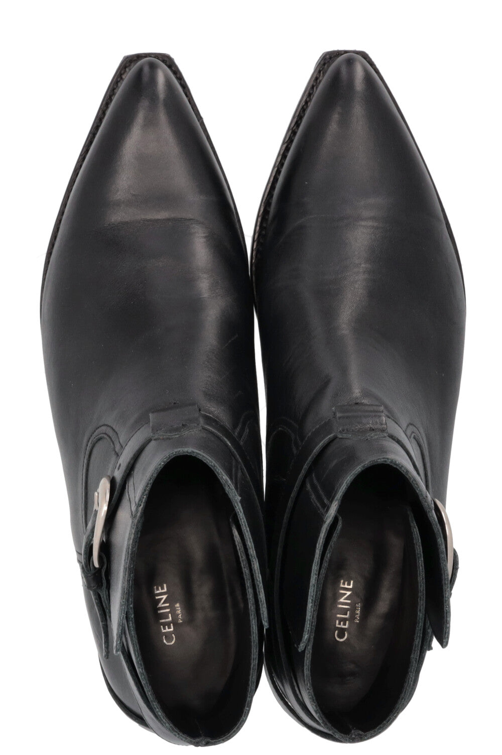 CELINE Buckled Cowboy Ankle Boots Black