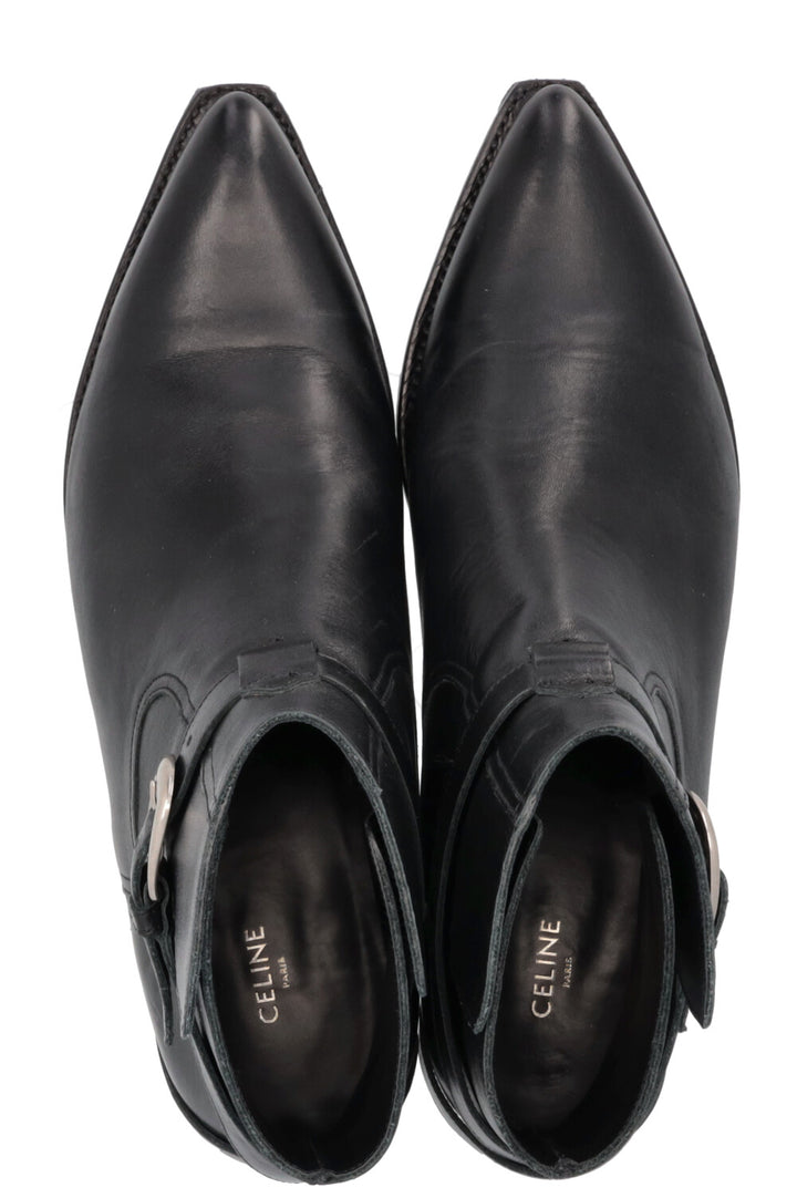 CELINE Buckled Cowboy Ankle Boots Black