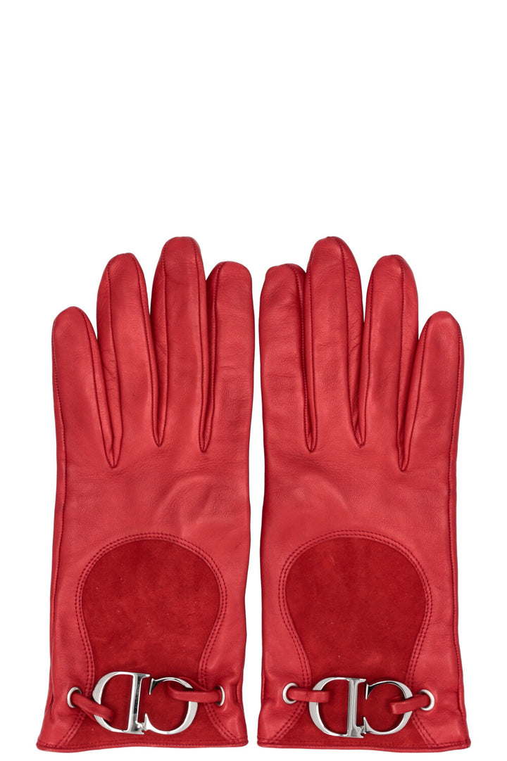 CHRISTIAN DIOR CD Logo Gloves Leather Red