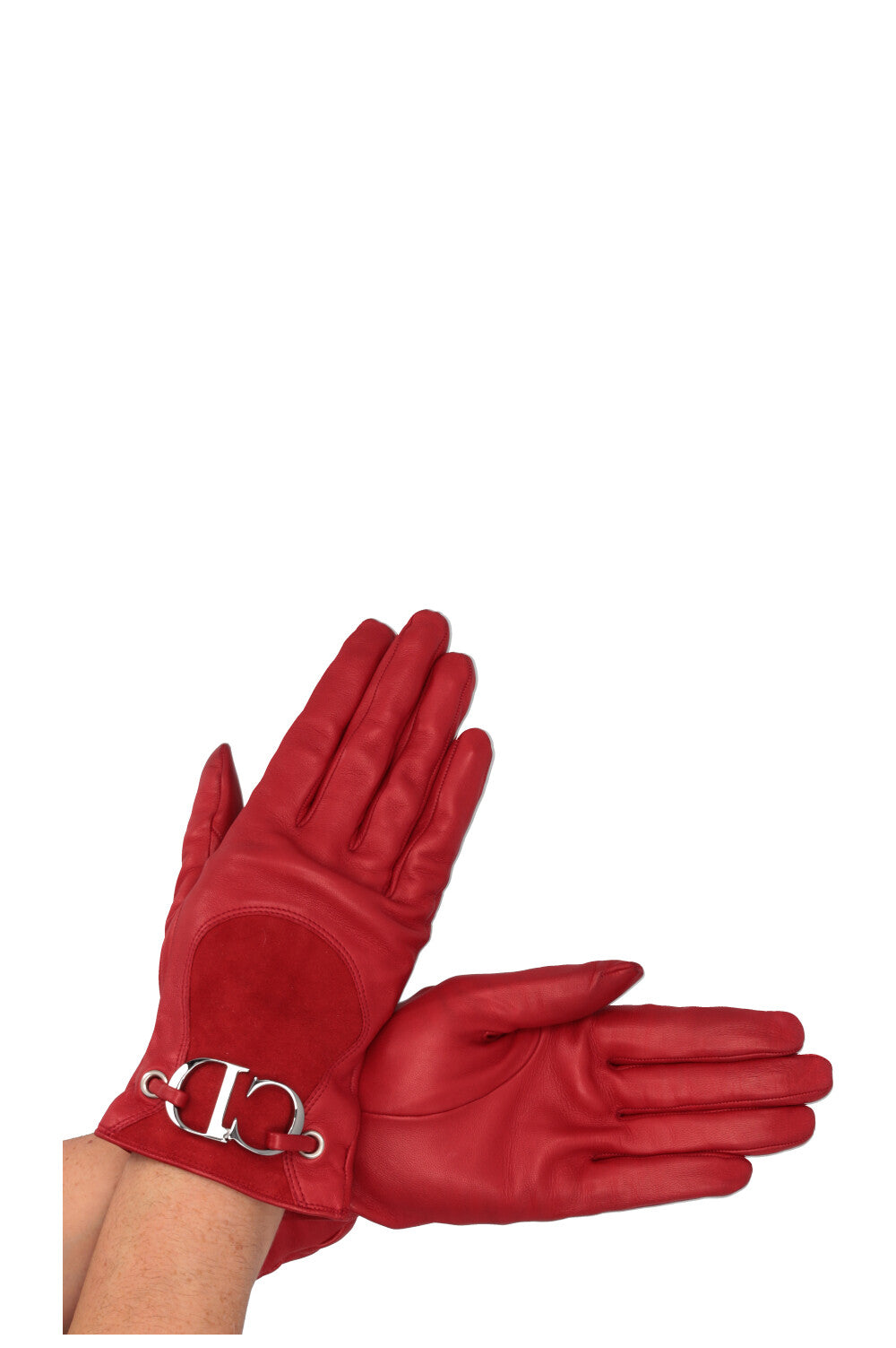 CHRISTIAN DIOR CD Logo Gloves Leather Red