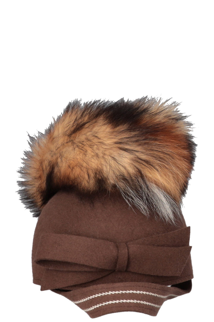 CHRISTIAN DIOR Bow Embellished Rabbit Fox Hat Brown
