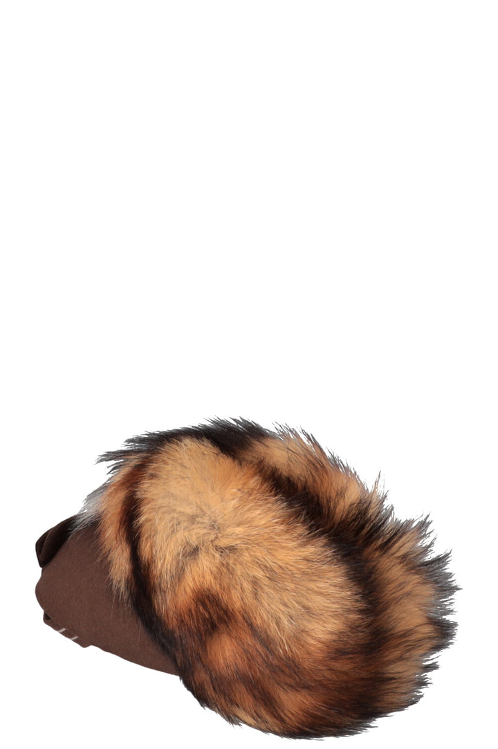 CHRISTIAN DIOR Bow Embellished Rabbit Fox Hat Brown