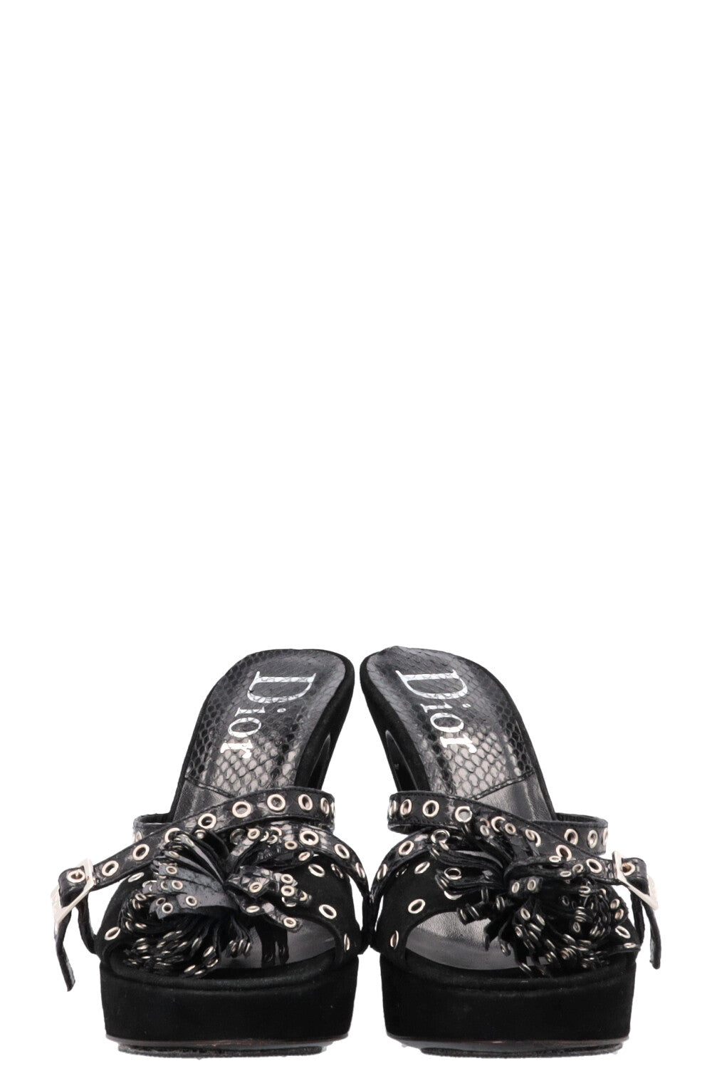 CHRISTIAN DIOR Talons Compensés à Fleurs Œillets Daim Python