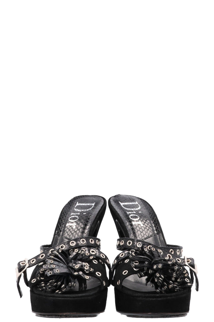 CHRISTIAN DIOR Talons Compensés à Fleurs Œillets Daim Python