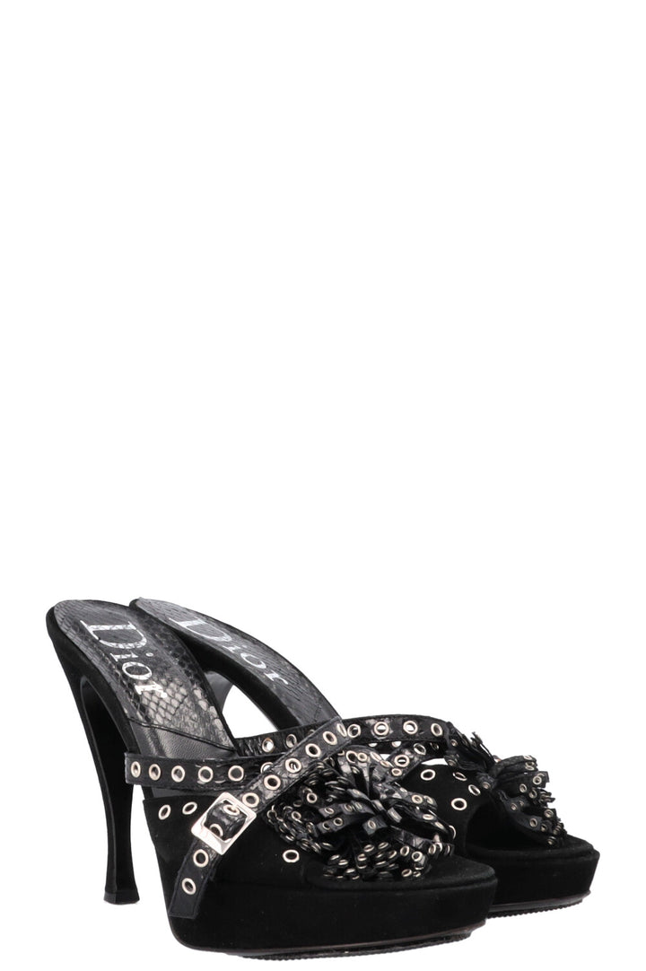 CHRISTIAN DIOR Talons Compensés à Fleurs Œillets Daim Python