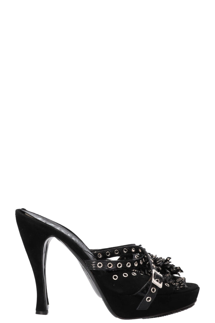 CHRISTIAN DIOR Talons Compensés à Fleurs Œillets Daim Python