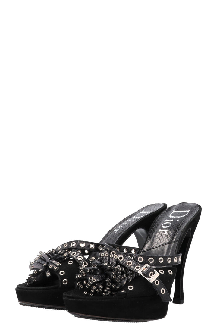 CHRISTIAN DIOR Talons Compensés à Fleurs Œillets Daim Python