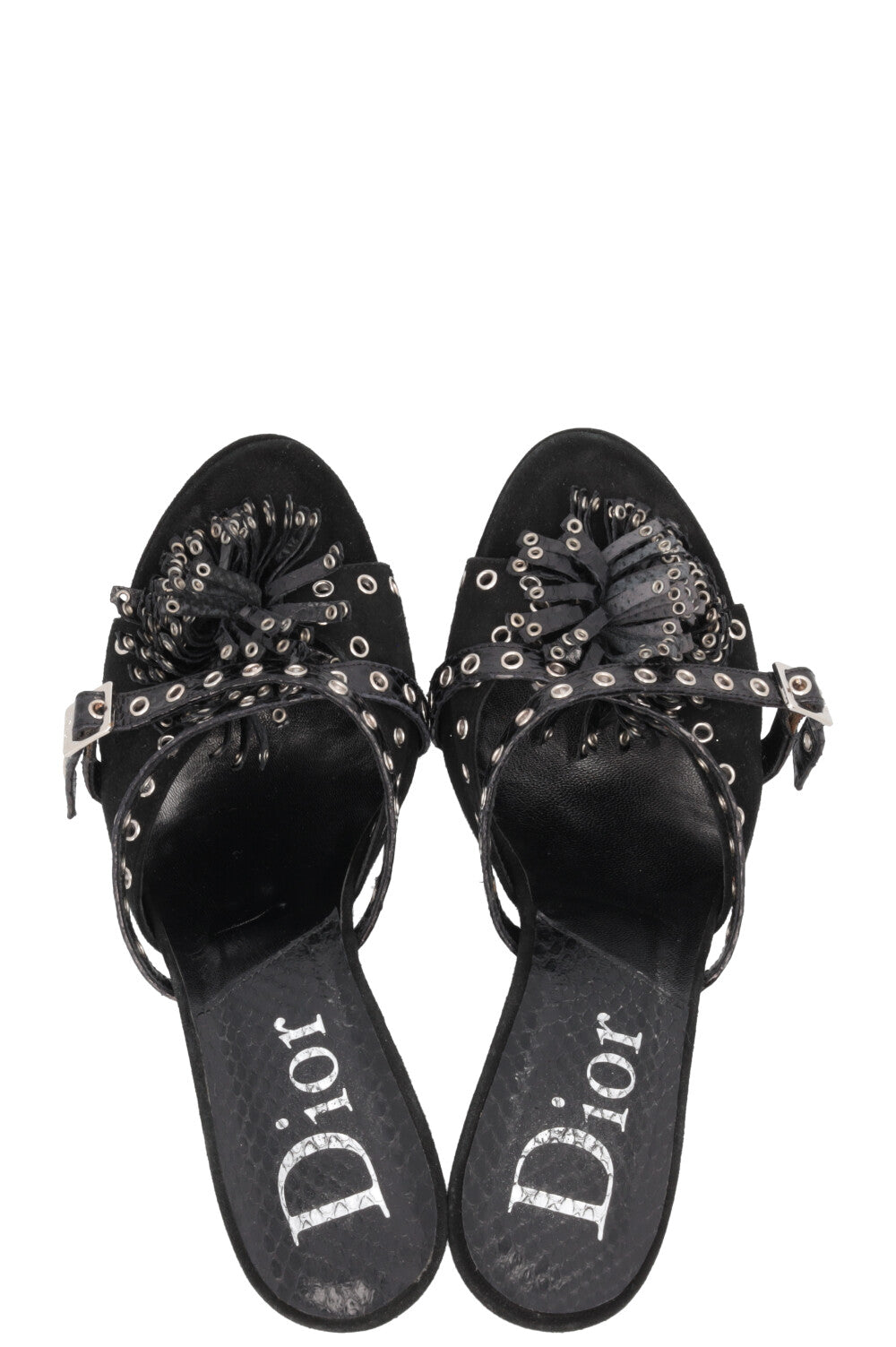 CHRISTIAN DIOR Talons Compensés à Fleurs Œillets Daim Python