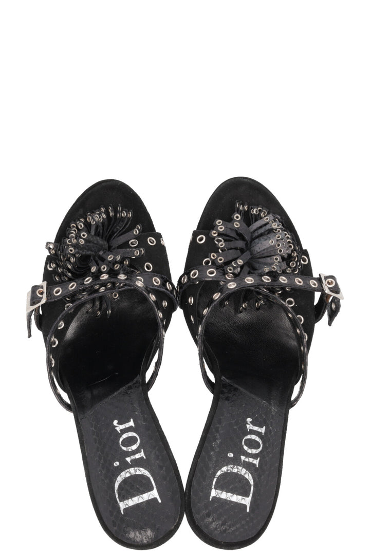 CHRISTIAN DIOR Talons Compensés à Fleurs Œillets Daim Python