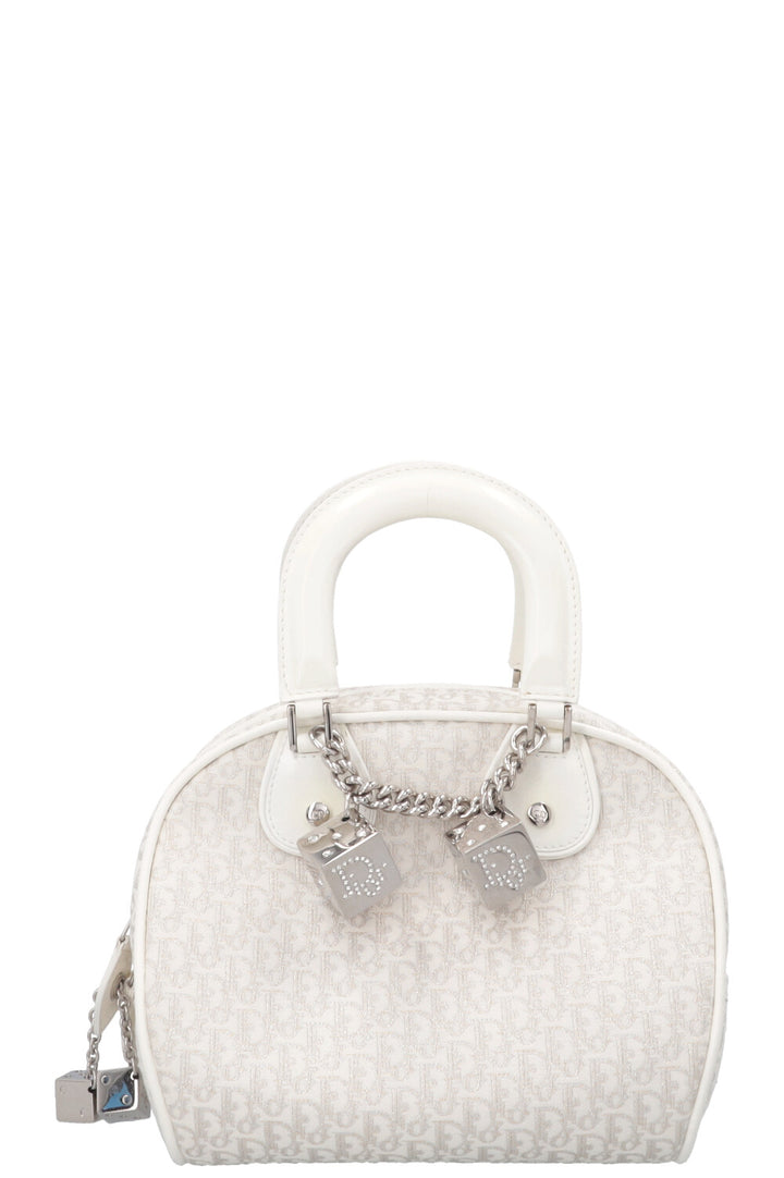 CHRISTIAN DIOR Trotter Gambler Bag Canvas White Silver