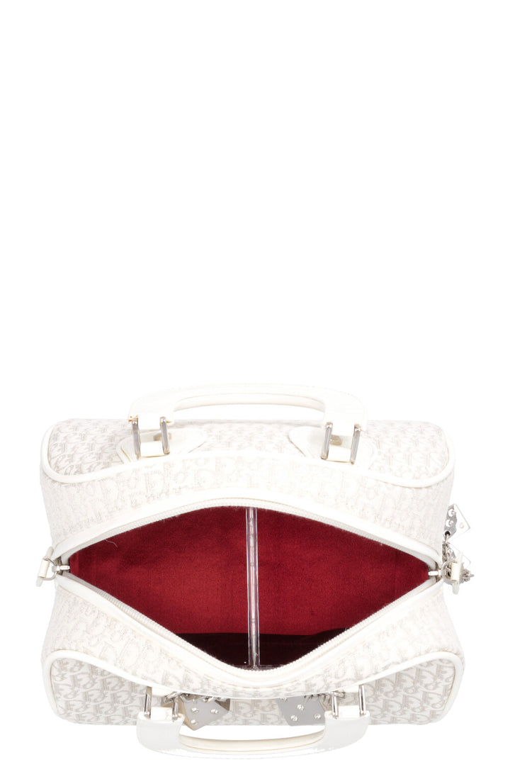 CHRISTIAN DIOR Trotter Gambler Bag Canvas White Silver
