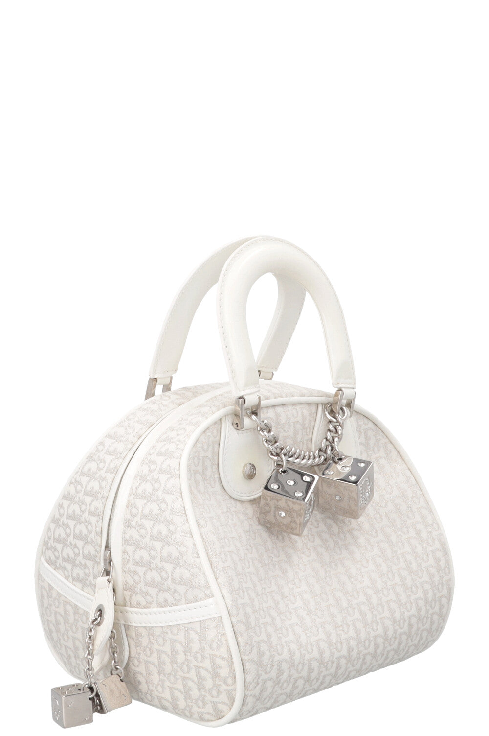 CHRISTIAN DIOR Trotter Gambler Bag Canvas White Silver