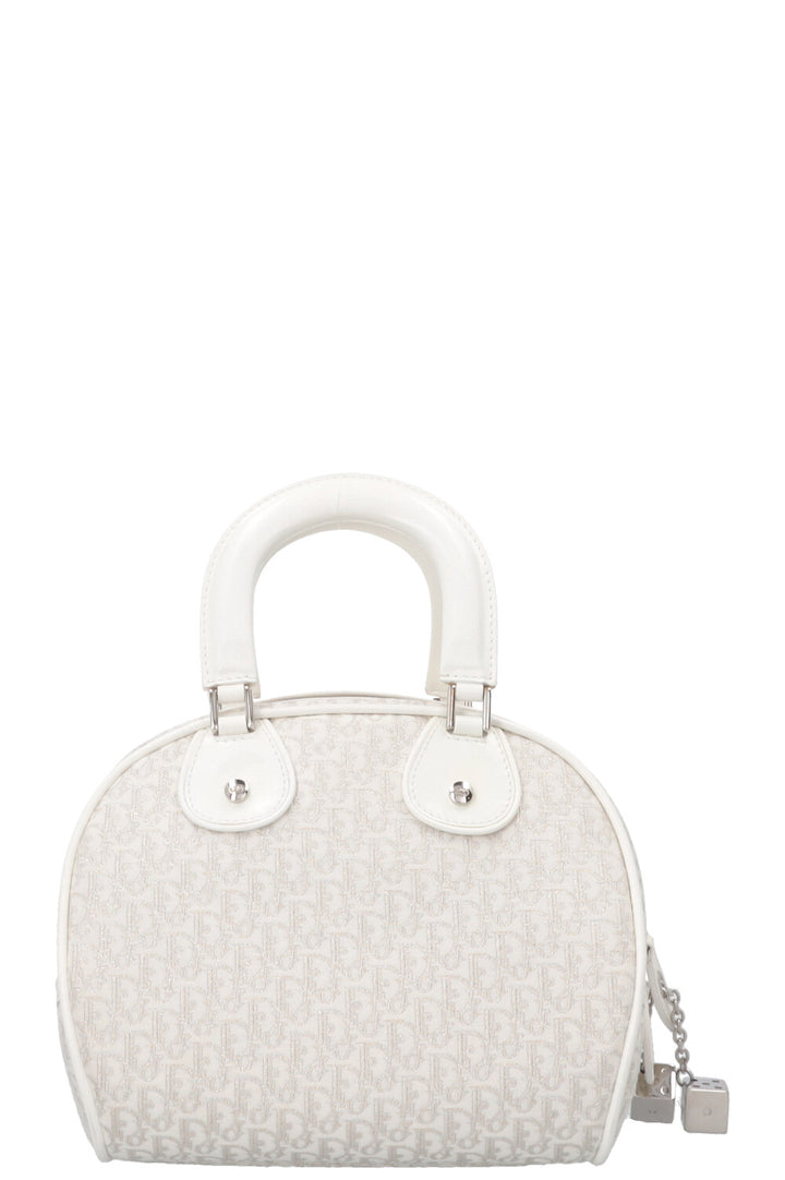CHRISTIAN DIOR Trotter Gambler Bag Canvas White Silver