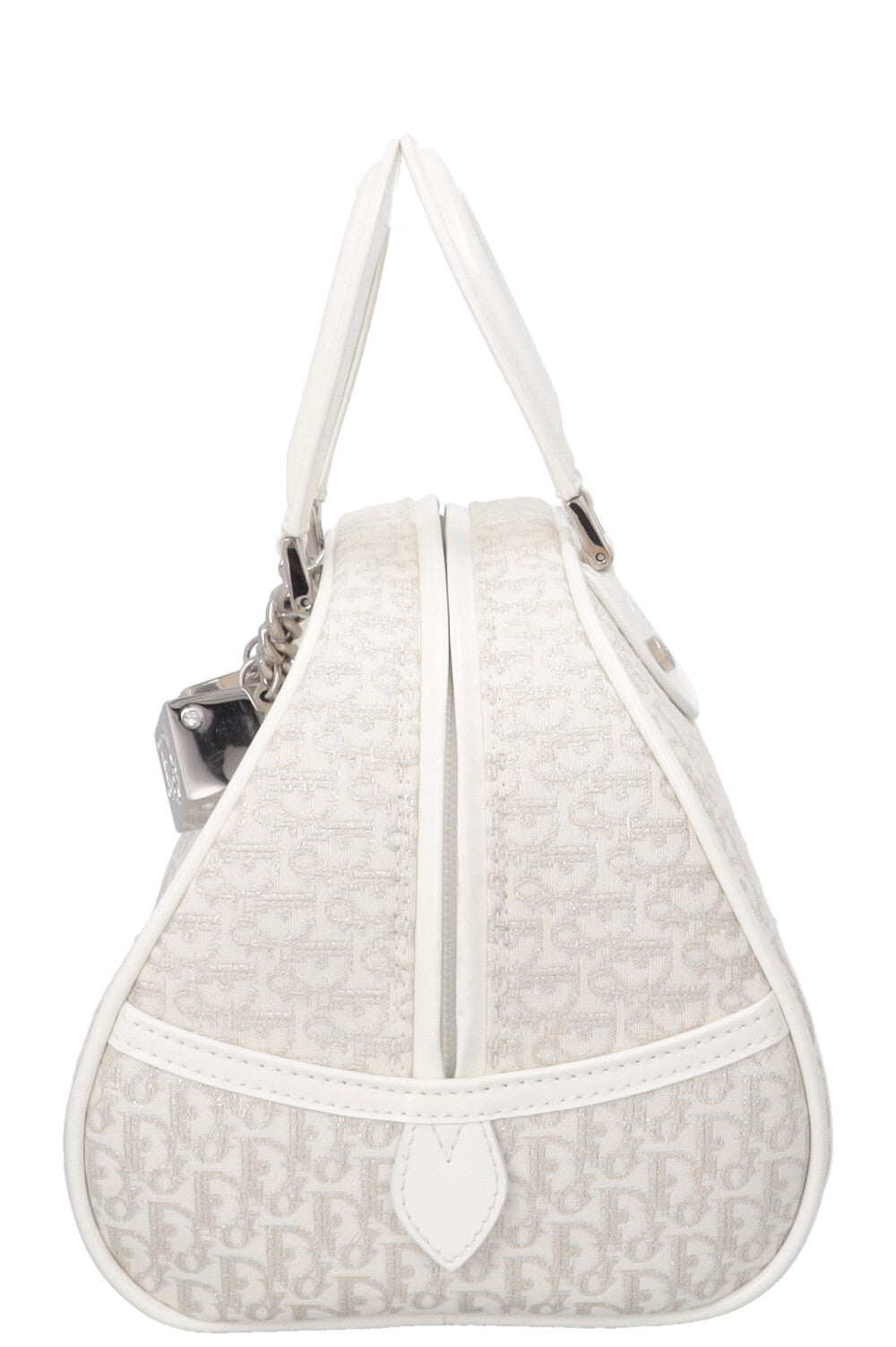 CHRISTIAN DIOR Trotter Gambler Bag Canvas White Silver