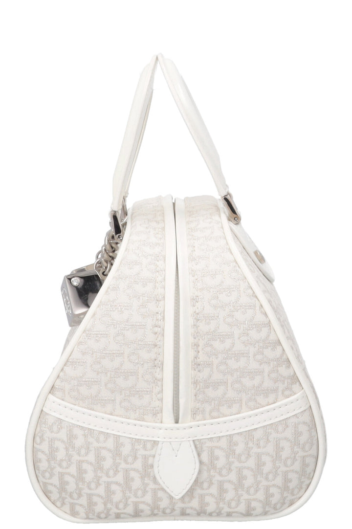 CHRISTIAN DIOR Trotter Gambler Bag Canvas White Silver