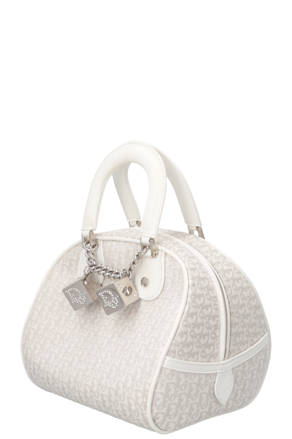 CHRISTIAN DIOR Trotter Gambler Bag Canvas White Silver