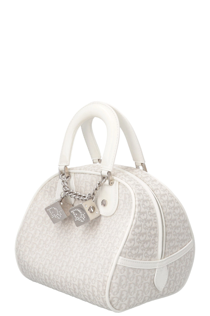 CHRISTIAN DIOR Trotter Gambler Bag Canvas White Silver
