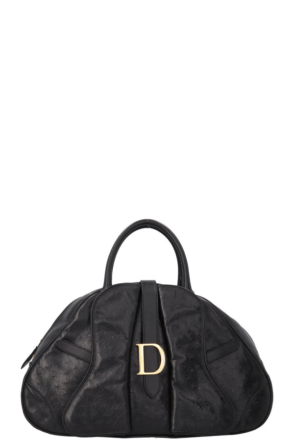 CHRISTIAN DIOR Double Saddle Bowler Bag Ostrich Black