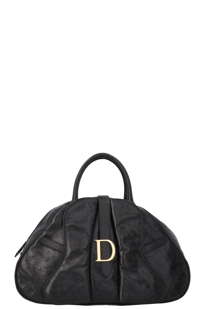 CHRISTIAN DIOR Double Saddle Bowler Bag Ostrich Black