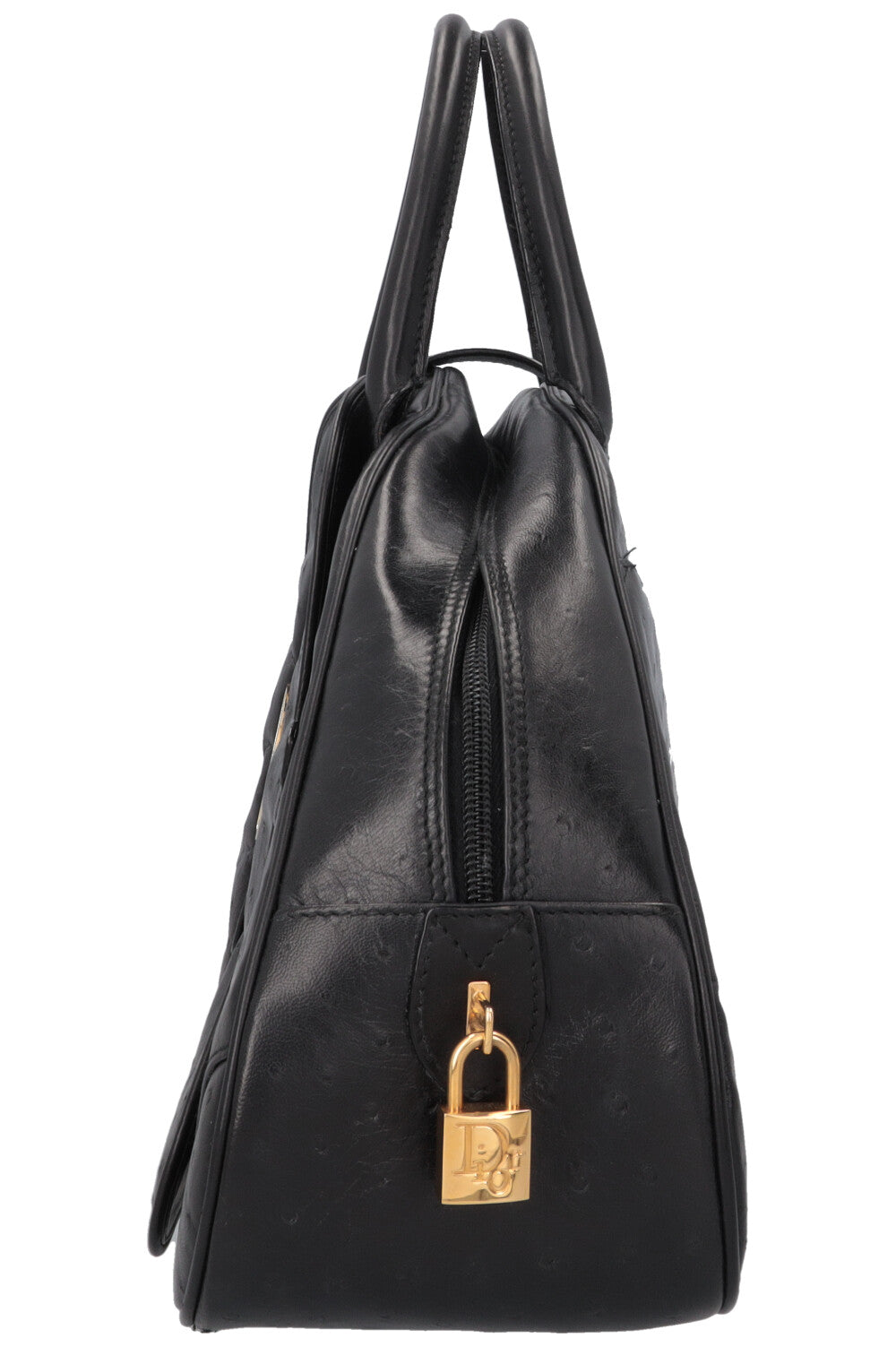 CHRISTIAN DIOR Double Saddle Bowler Bag Ostrich Black
