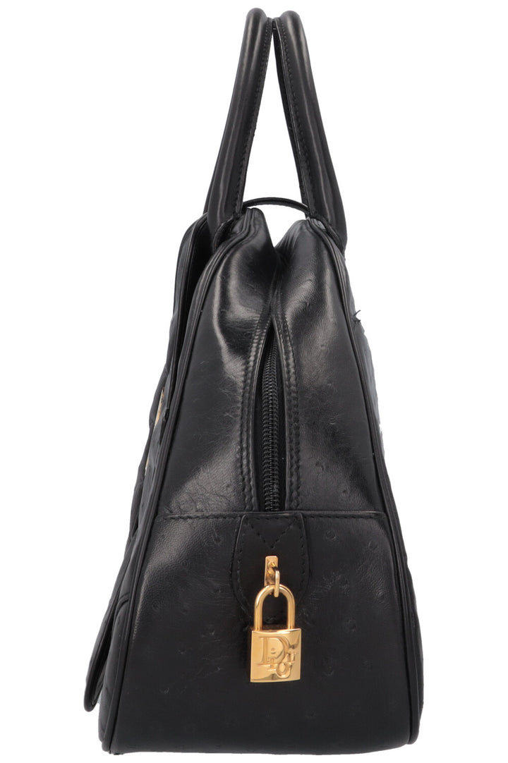CHRISTIAN DIOR Double Saddle Bowler Bag Ostrich Black