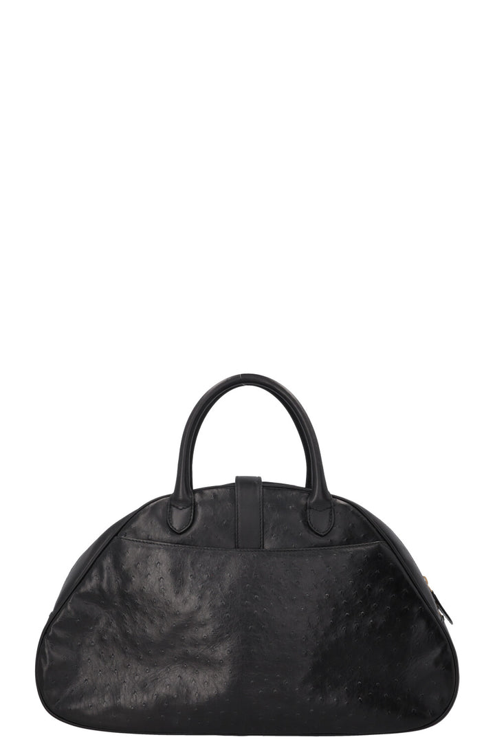 CHRISTIAN DIOR Double Saddle Bowler Bag Ostrich Black