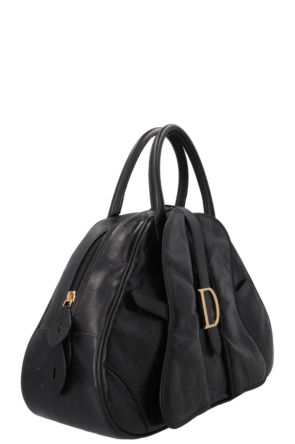 CHRISTIAN DIOR Double Saddle Bowler Bag Ostrich Black