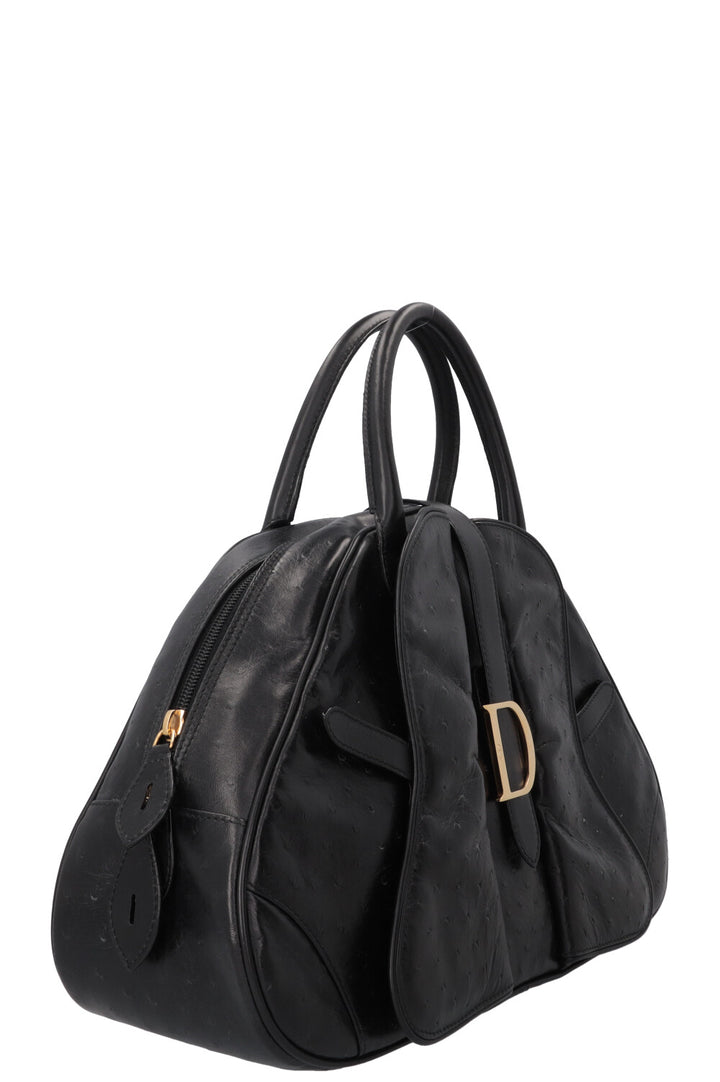 CHRISTIAN DIOR Double Saddle Bowler Bag Ostrich Black
