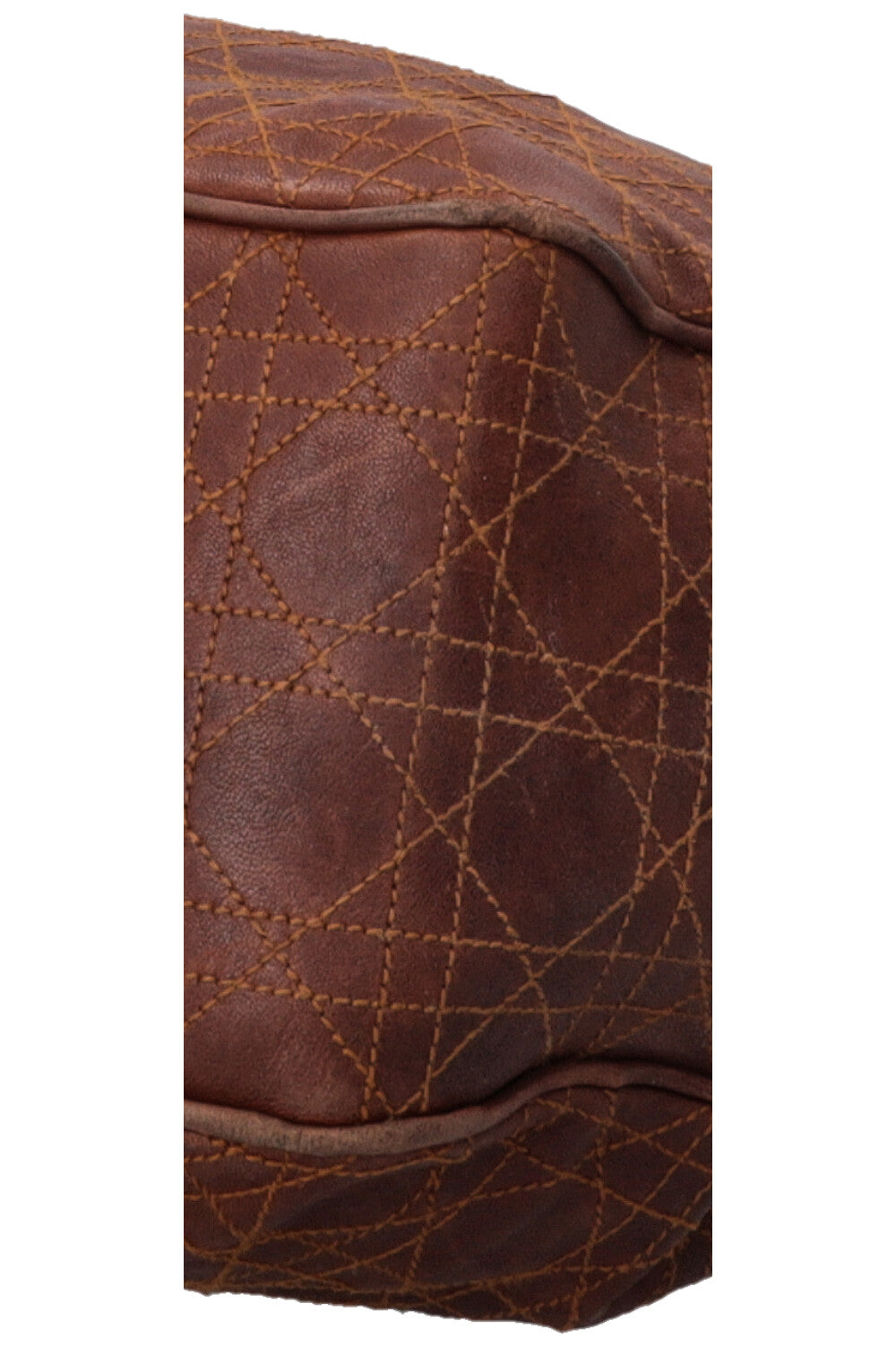 CHRISTIAN DIOR Cannage Drawstring Bucket Bag Leather Brown