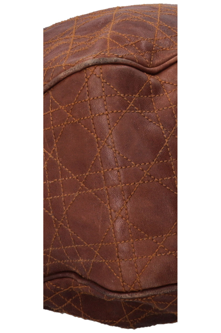 CHRISTIAN DIOR Cannage Drawstring Bucket Bag Leather Brown