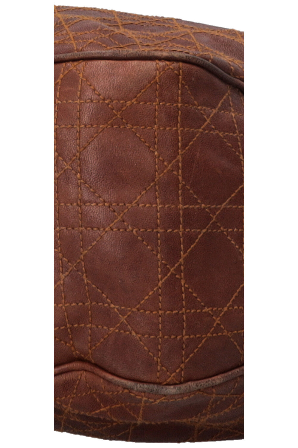 CHRISTIAN DIOR Cannage Drawstring Bucket Bag Leather Brown