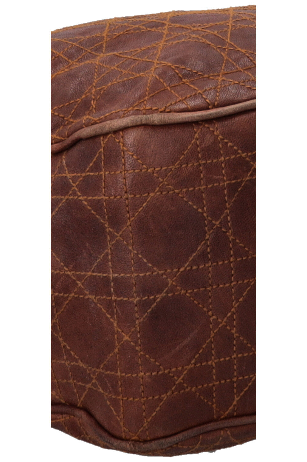 CHRISTIAN DIOR Cannage Drawstring Bucket Bag Leather Brown