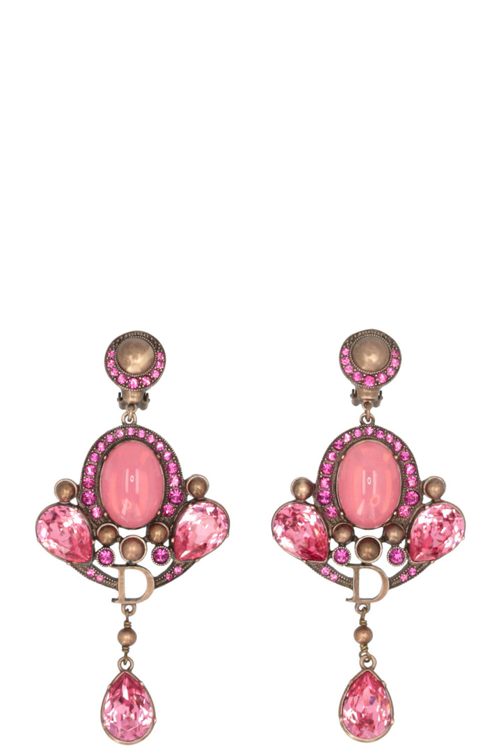CHRISTIAN DIOR Crystal Drop Ear Clips Pink