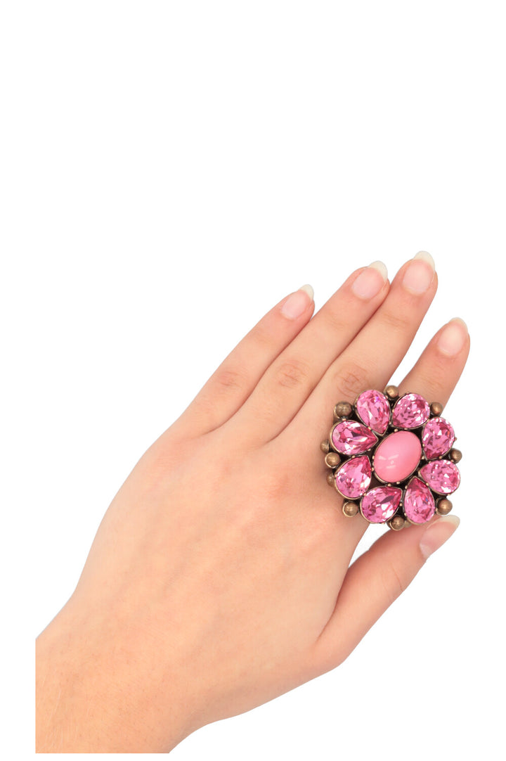 CHRISTIAN DIOR Crystal Flower Cocktail Ring Pink