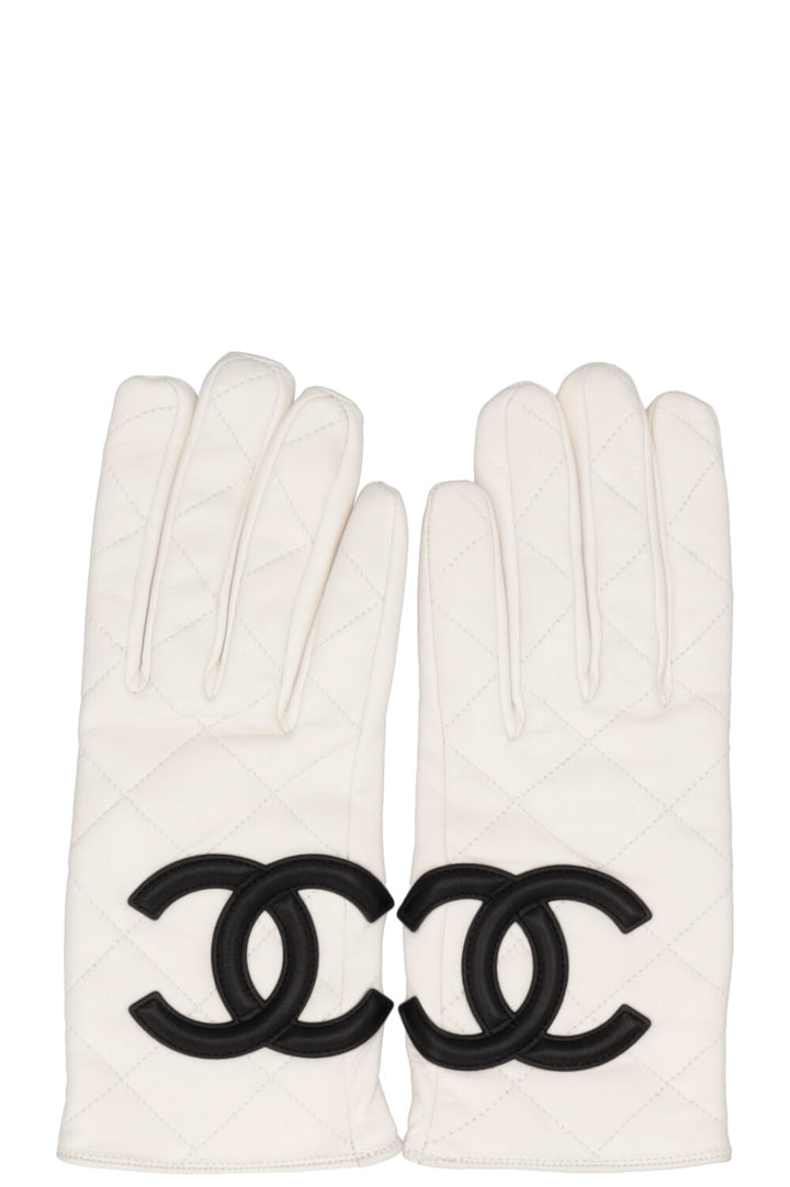CHANEL CC Gloves Leather White