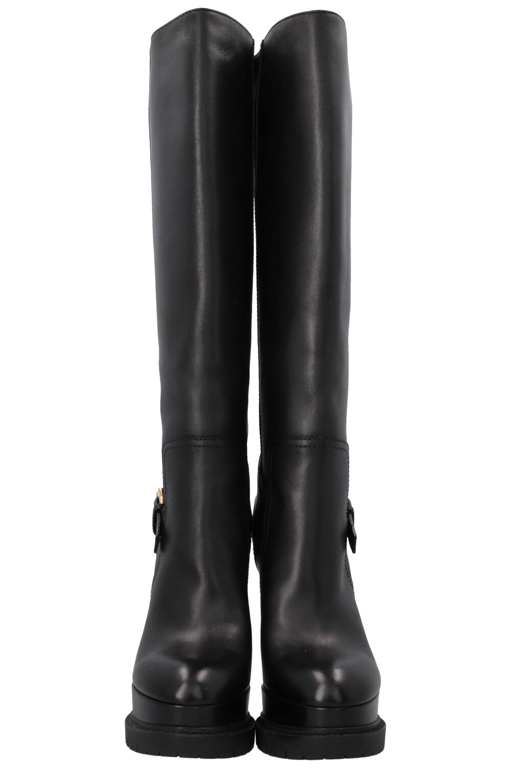 LOUIS VUITTON Plateau Buckled Knee High Boots Leather Black