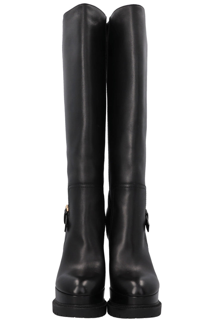 LOUIS VUITTON Plateau Buckled Knee High Boots Leather Black