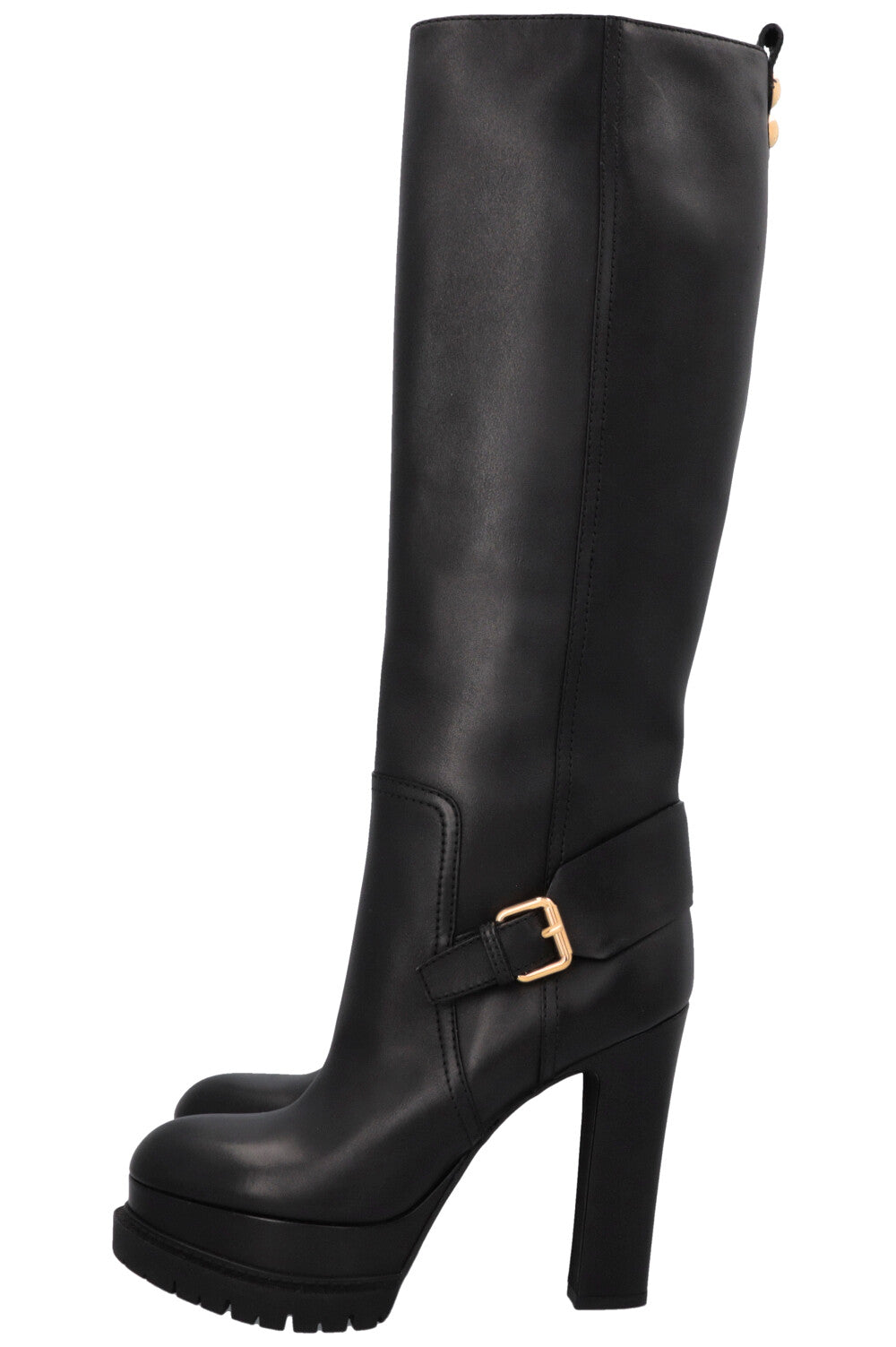 LOUIS VUITTON Plateau Buckled Knee High Boots Leather Black