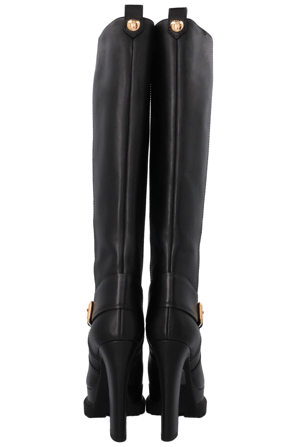 LOUIS VUITTON Plateau Buckled Knee High Boots Leather Black