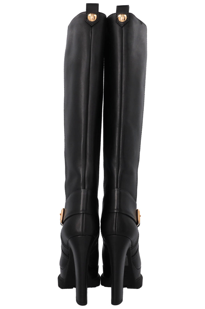LOUIS VUITTON Plateau Buckled Knee High Boots Leather Black