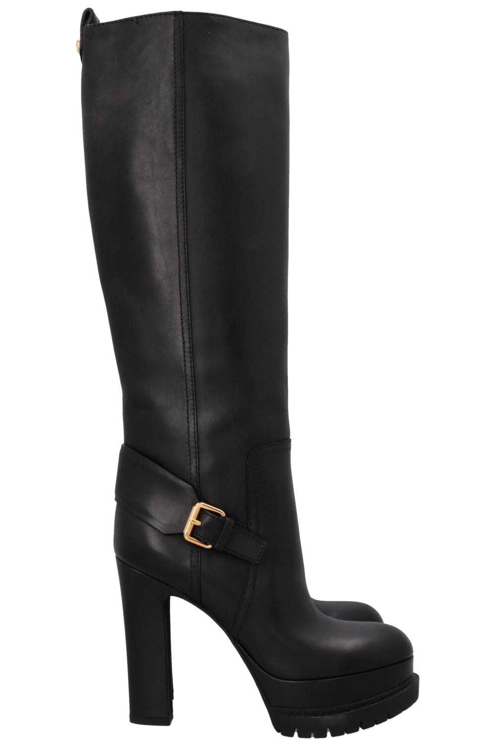 LOUIS VUITTON Plateau Buckled Knee High Boots Leather Black