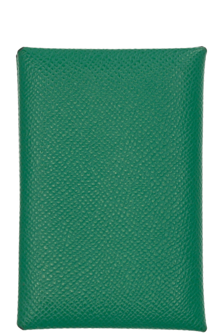 HERMÈS Porte-cartes Calvi Compact Epsom Vert Bleu