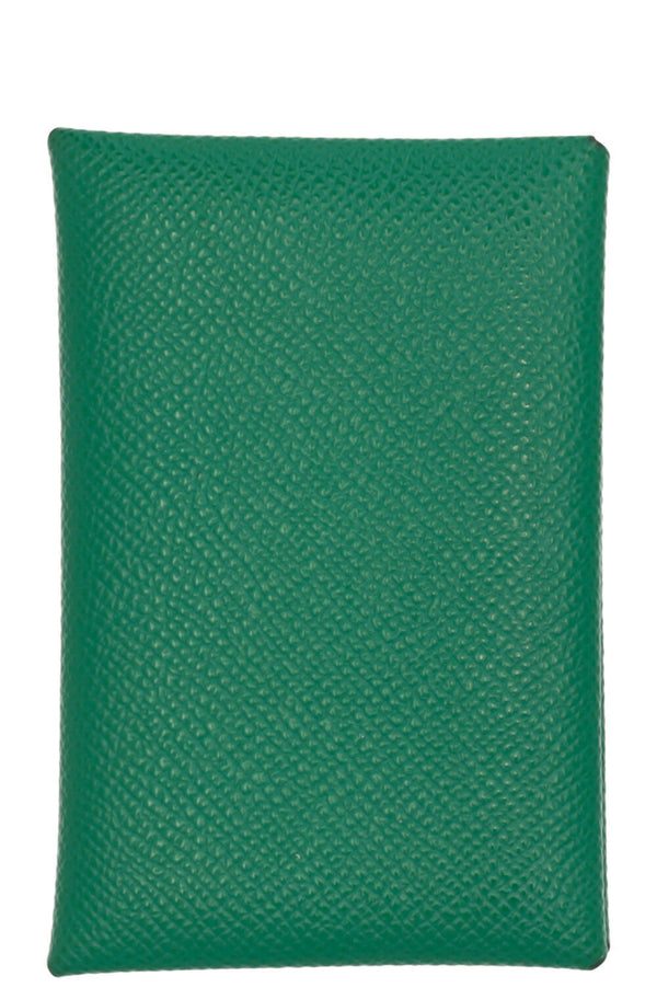 HERMÈS Porte-cartes Calvi Compact Epsom Vert Bleu