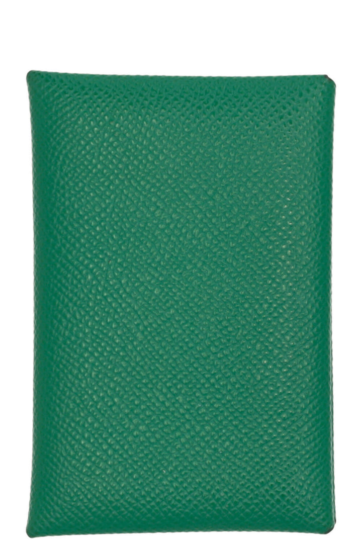HERMÈS Porte-cartes Calvi Compact Epsom Vert Bleu