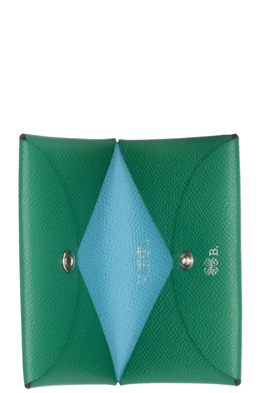 HERMÈS Porte-cartes Calvi Compact Epsom Vert Bleu