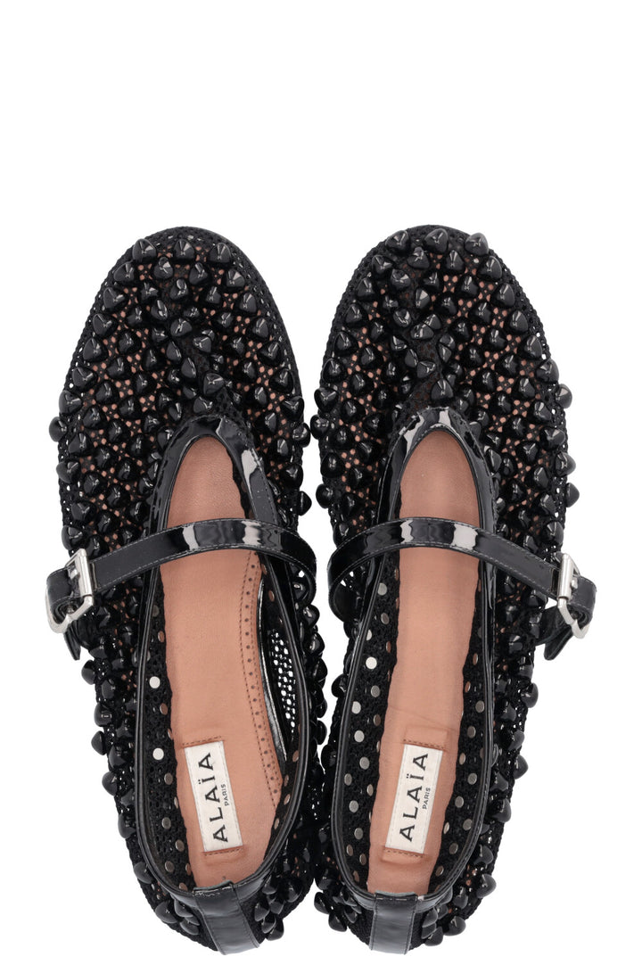 ALAÏA La Ballerine Flats Beads Mesh Black