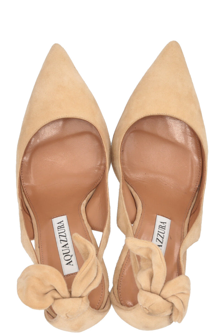 AQUAZZURA Bow Tie Heels 105 Suede Beige