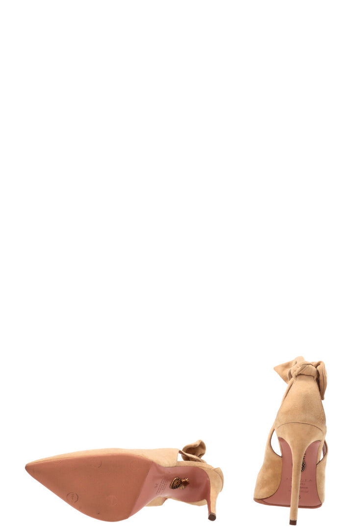 AQUAZZURA Bow Tie Heels 105 Suede Beige