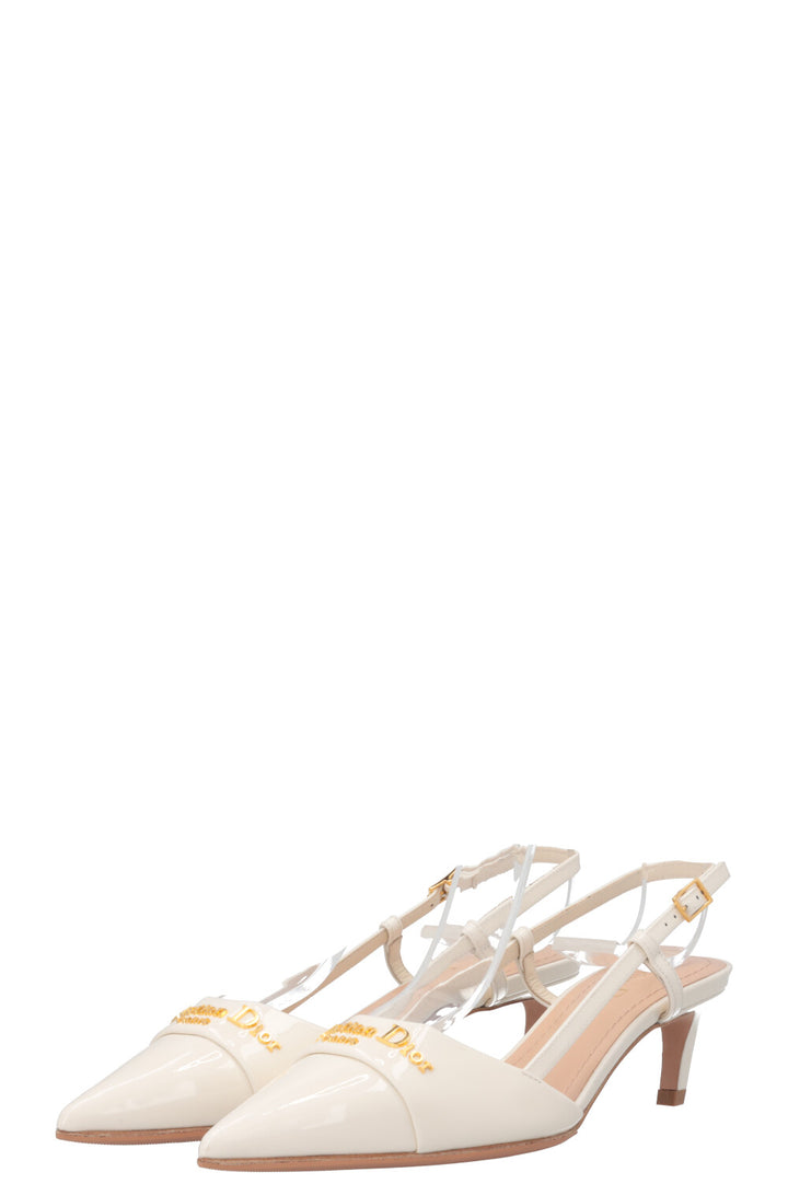 CHRISTIAN DIOR MyDior Slingback Kitten Heel Patent White