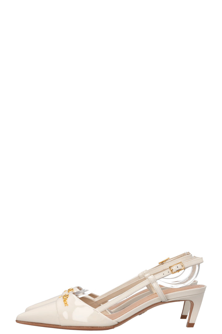 CHRISTIAN DIOR MyDior Slingback Kitten Heel Patent White